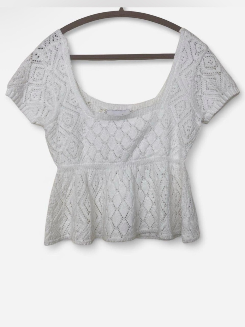 Pink Rose White Crochet Peplum Top